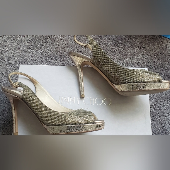 JIMMY CHOO Authentic  Sparkling Peep Toe Platform Heels wBox| Size 36.5 | Worn1x - Picture 8 of 12